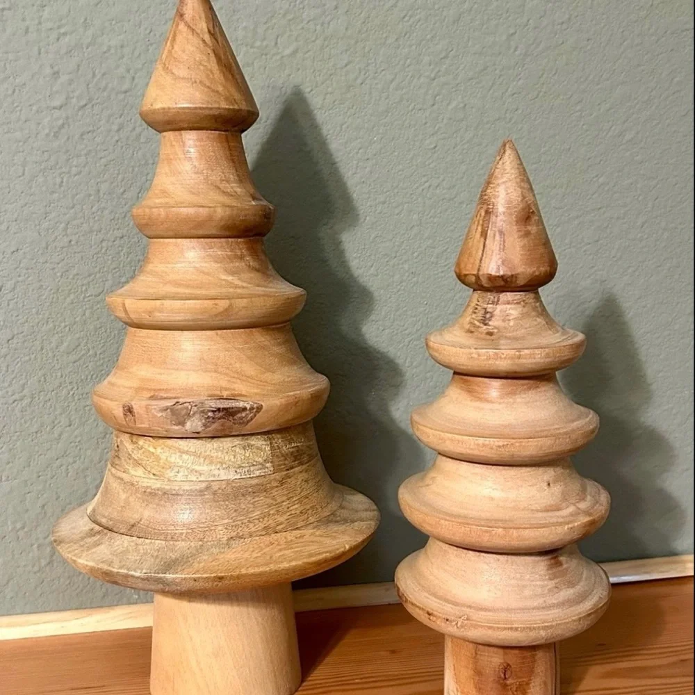 Pottery Barn mango wood turned trees set of 2